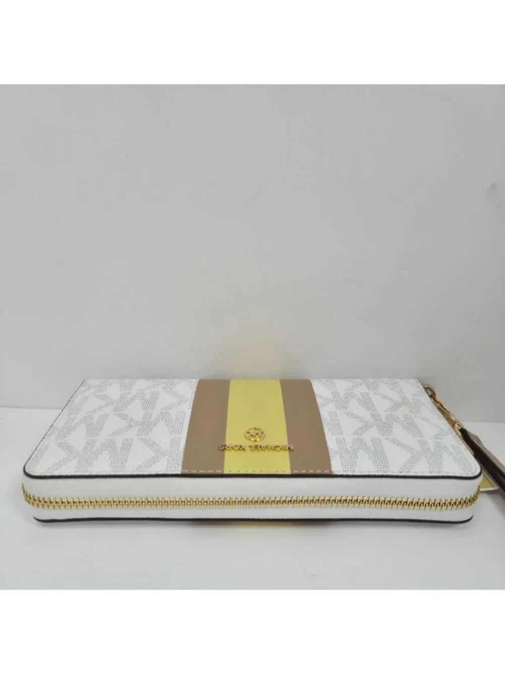 Michael Kors Women's Center Stripe Buttercup LG Travel Continental Wallet NWT